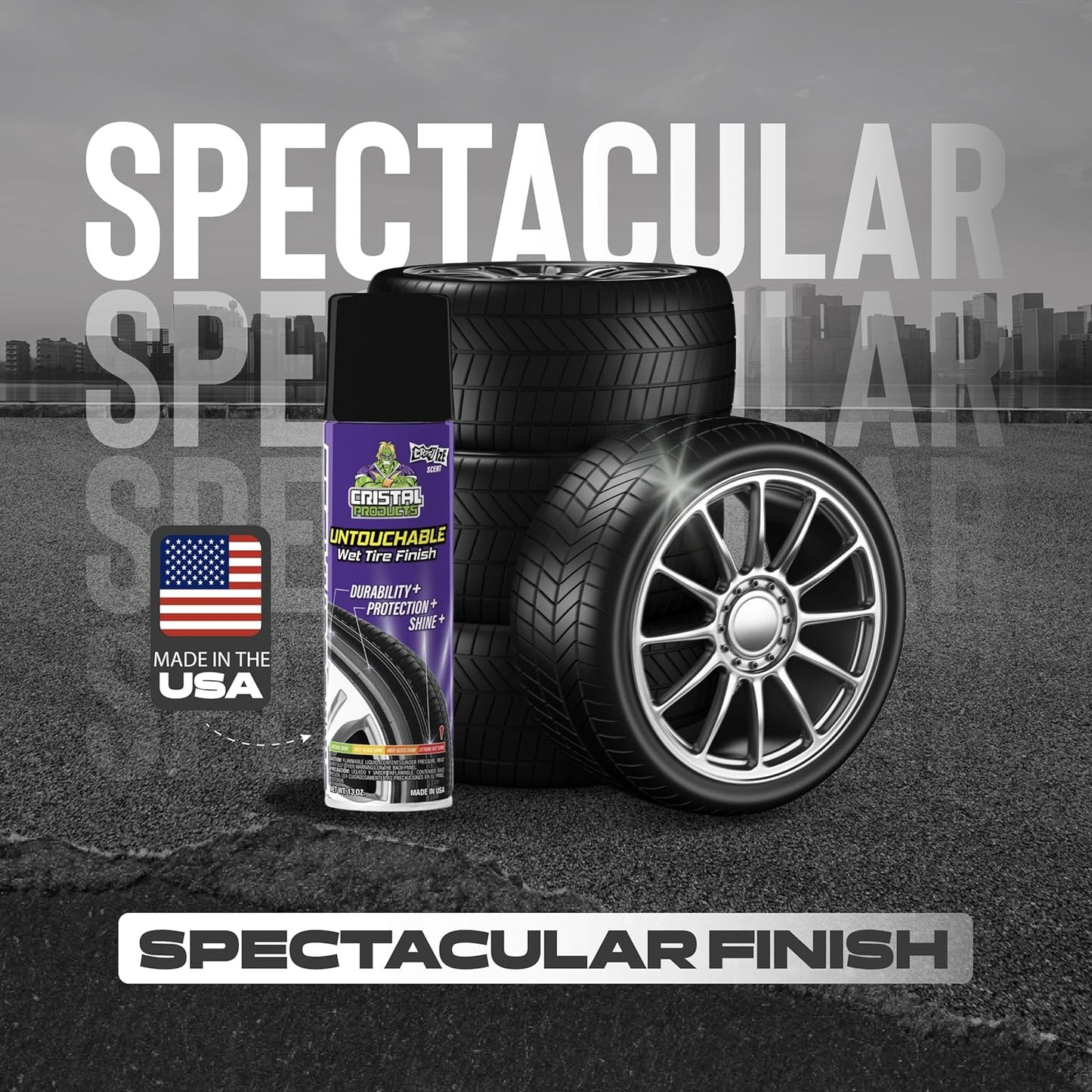 Cristal Products Untouchable Tire Shine Spray – Long-Lasting Wet Tire Finish for Deep Gloss & Protection – Waterproof Tire Shine, Easy Application, Premium Tire Cleaner Shine