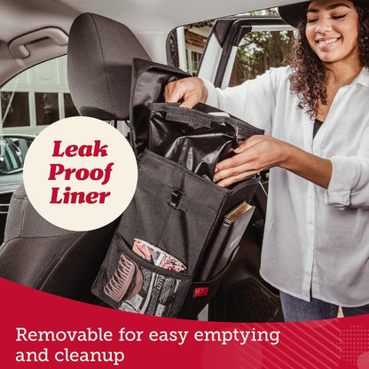 Lusso Gear Spill-Proof Car Trash Can - Easy to Clean Hanging Garbage Bin - Leak-Proof Lid, Removable Liner, Waterproof - Keeps Truck, SUV, Car, Minivan Clean & Odor Free - 2.5 Gallon Tan Car Trash Can