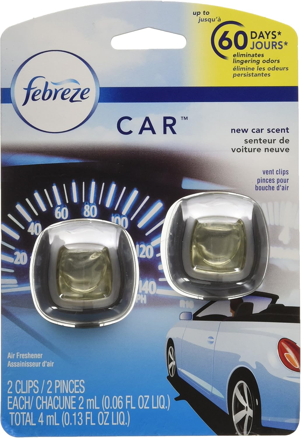 Febreze Car Air Freshener Vent Clip Platinum Ice Scent, .07 oz. Car Vent Clip, Pack of 4