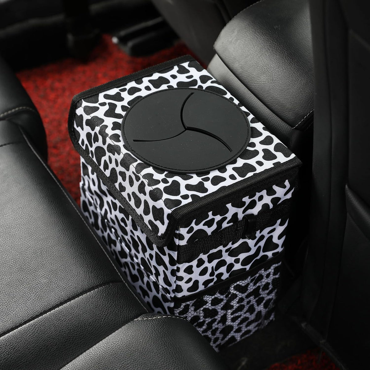 AOKJOY Car Garbage can with lid Leak Proof Vehicle Trash Can 3 Storage Pockets Hanging Waterproof car Trash Bag for SUV Beige