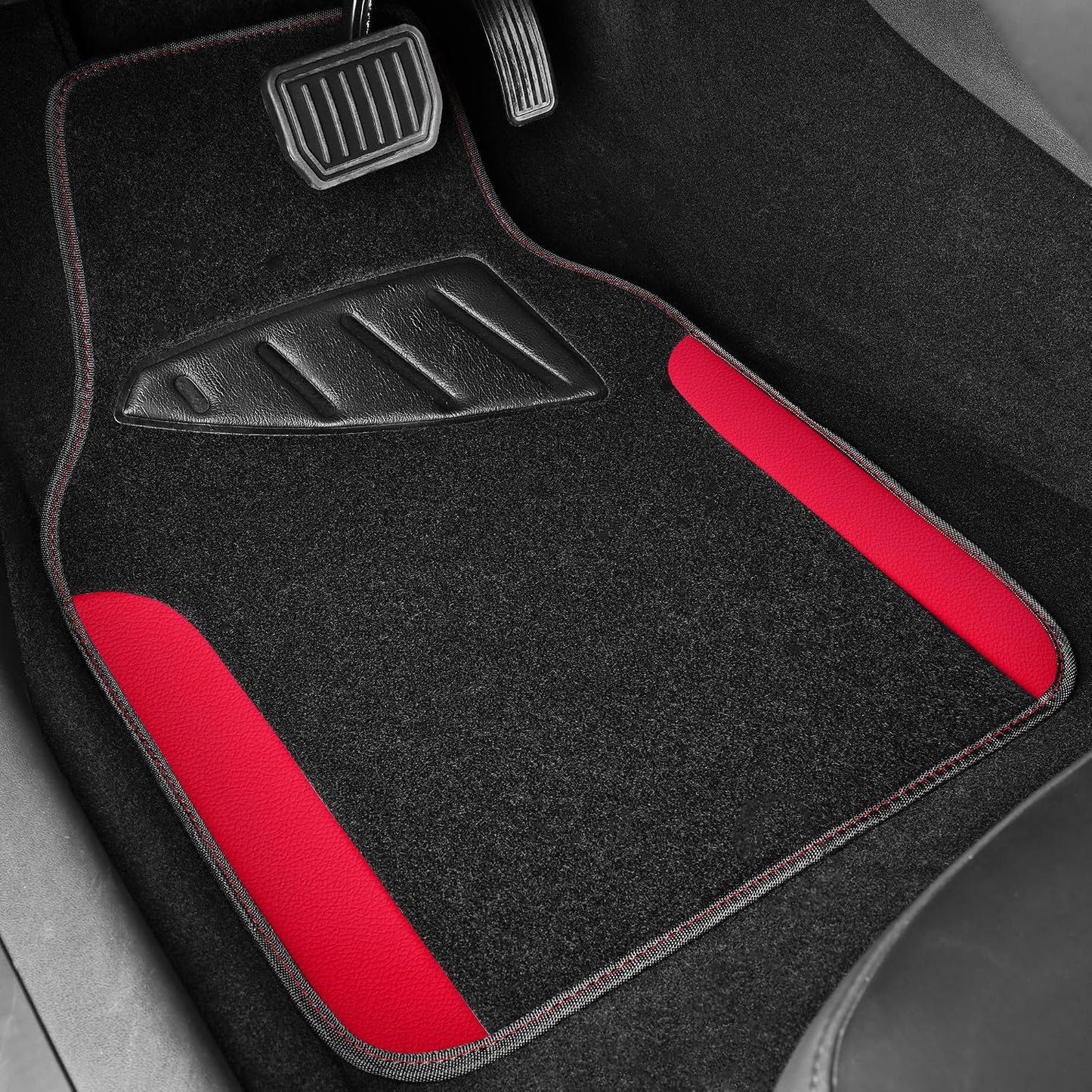 CAR PASS Rainbow Waterproof Universal Fit Faux Leather Car Carpet- Anti-Slip Nibbed Backing Floor Mats for SUV, Vans,Sedans,Trucks, Automotive Set of 4 for Women (Black with Red)