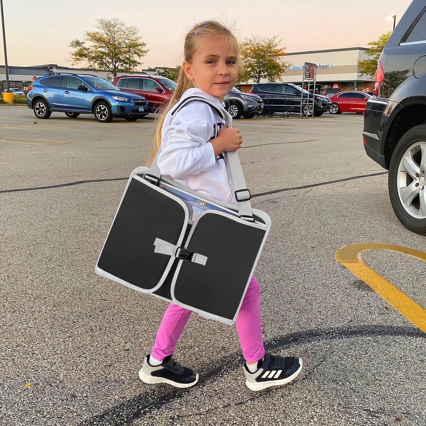 MENZOKE Kids Travel Tray for Toddler Car Seat, Road Trip Activities for Kids with iPad Holder Stand & Dry Erase Board, Road Trip Essentials Accessories Lap Tray as Travel Gifts for Kid, Pink