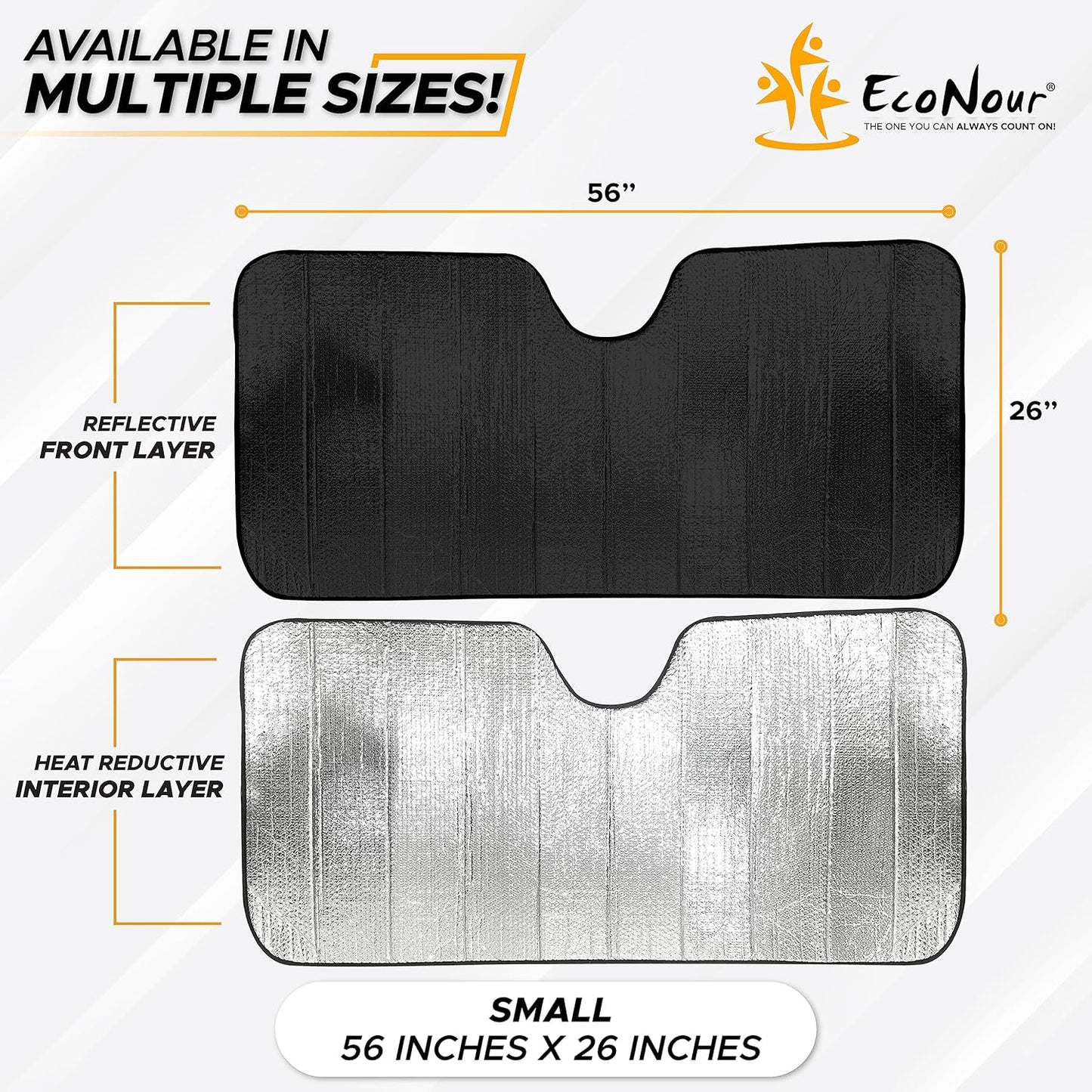EcoNour Accordion Car Windshield Sun Shade | Car Sun Visor to Protect Harmful UV Rays | Foldable Automotive Windshield Sunshades | Window Sun Blocker to Keep Your Vehicle Cool & Comfort - 58" x 28"