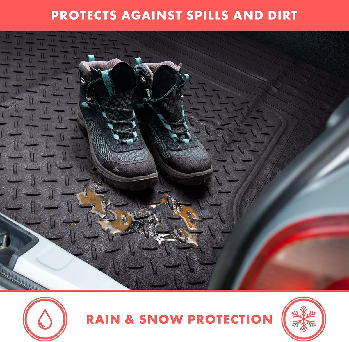 VaygWay Heavy Duty Cargo Liner Trunk Floor Mat – All Weather Trunk Protection Floor Mat - Black Rubber Trimmable Durable Cargo Auto Mat – Universal Fit Car SUV Truck Auto