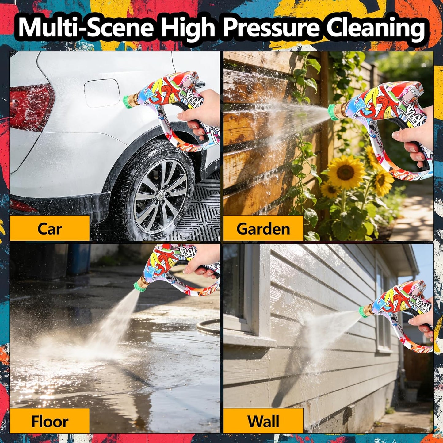 Foam Cannon Kit with Graffiti Short Pressure Washer Gun 3/8" Quick Connect M22-15mm Adapter Adjustable Snow Foam Bottle with 1/4" Quick Connect and 5 Nozzle Tips for Car Wash