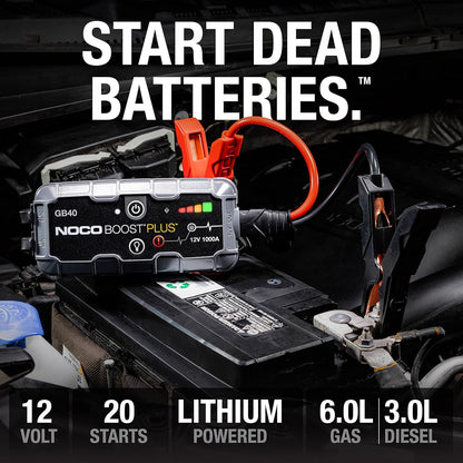 NOCO Boost GB40 12V 1000A UltraSafe Portable Lithium Jump Starter | Spark-Proof + Reverse Polarity Protection - Power Bank - 100-Lumen LED Flashlight - For 6.0L Gas and 3.0L Diesel Engines