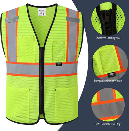 JKSafety Safety Vest for men women Hi Vis Vest with Pockets and Zipper High Visibility Meet ANSI Standard（BX310
