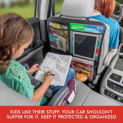 Lusso Gear Seat Back Protector - 2-Pack Kids Kick Mat & Car Seat Organizer - Waterproof Oxford Backseat Cover - 3 Mesh Pockets for Car Organization, Black
