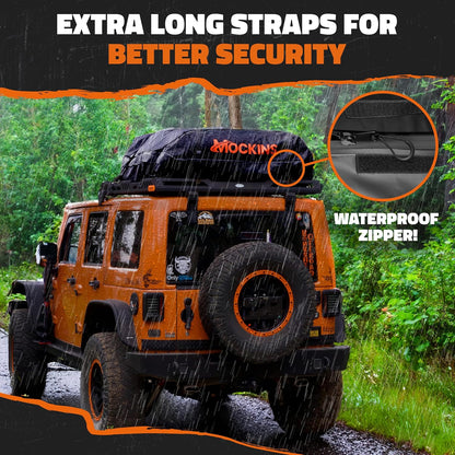 Mockins 35 Cu Ft Black Rooftop Cargo Carrier Bag 60"x42"x24" w/Accessories | Roof Bag Cargo Carrier for Top of Vehicle | Vehicle Soft-Shell Carriers for Car Roof Storage | Use with or w/o Roof Rack