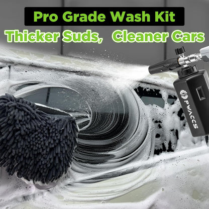 PWACCS Pressure Washer Foam Gun with Dual Connector Accessory, Short Power Washer Gun Foam Cannon and Double Tip Attachment Car Wash Kit, 1/4" Quick Connector, M22 Male Inlet, 4000 PSI, 1.5 Liter