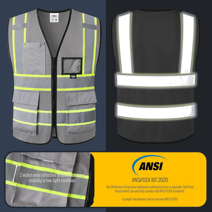 JKSafety Safety Vest for men women Hi Vis Reflective Vest with Pockets and Zipper High Visibility Meet ANSI Standard（BX320