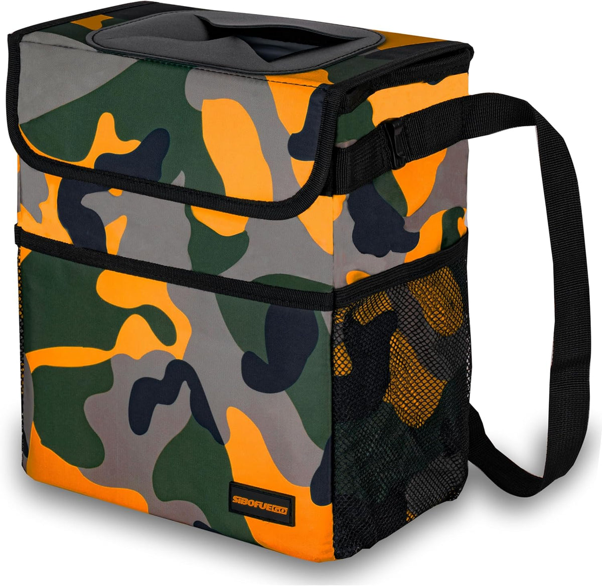 SIBOFUEGO Cute Car Trash Can with Lid – Multipurpose Collapsible Trash Bin for Car, Leak-Proof Organizer, Waterproof Garbage Can with Storage Pockets & Adjustable Straps, 2 Gallons (Black Leopard)
