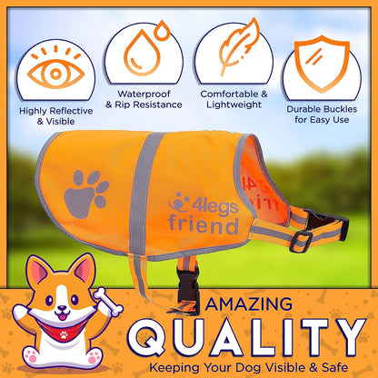 Safety Reflective Orange Vest - Side Release Buckles, High Visibility to Keep Your Dog Safe from Cars & Hunting Accidents