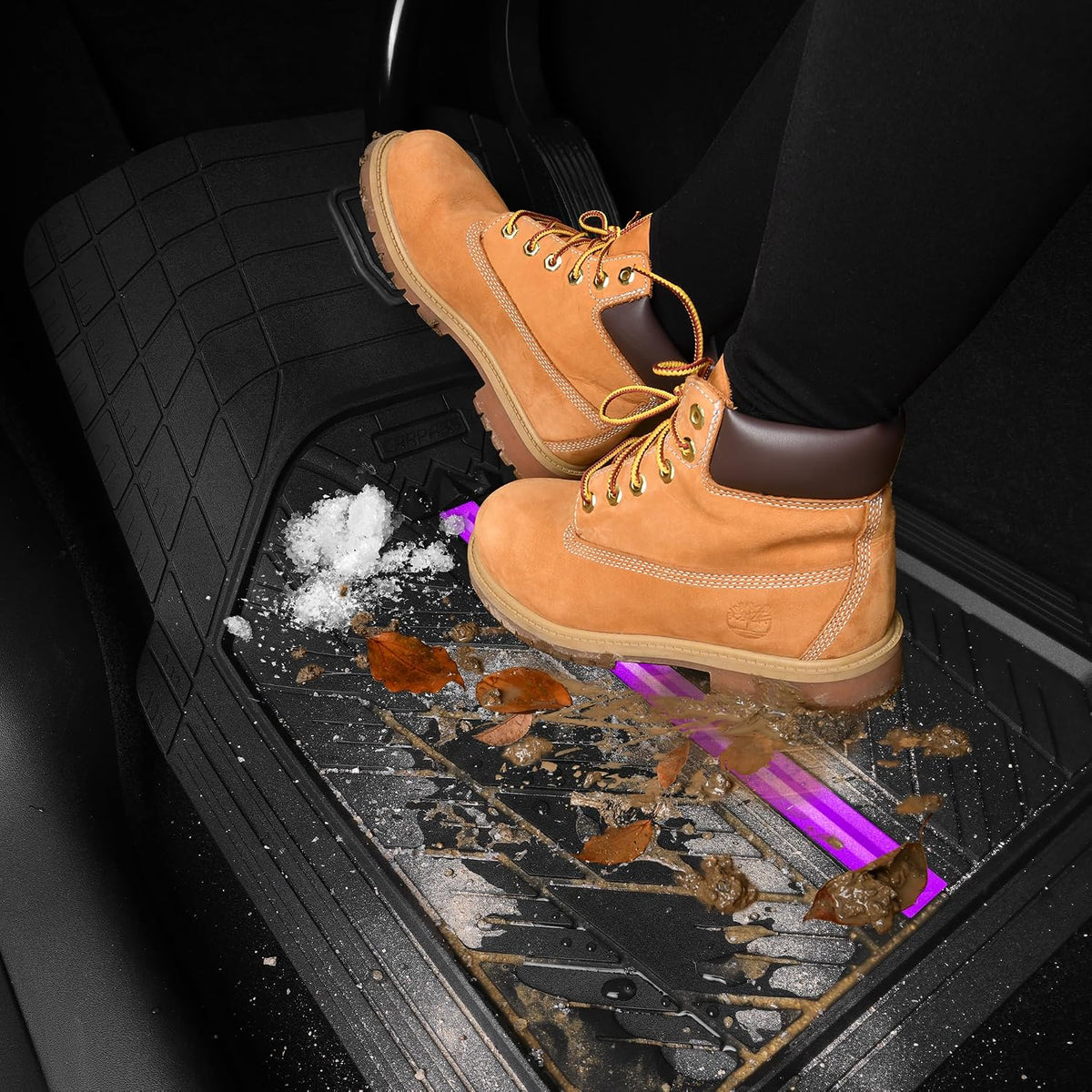 CAR PASS Heavy Rubber Car Floor Mats, Deep Waterproof Car Mats All Weather, Universal Trim-to Fit Automotive Floor Mats for Car SUV Truck Van, Durable Floor Liners Solid Black