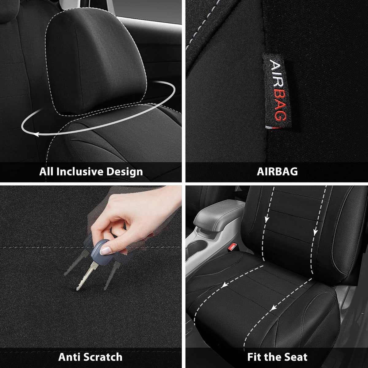 CAR PASS Waterproof Car Seat Covers Front Seats Only with 5mm Composite EVA, Neoprene Car Seat Cover with Separate Headrest Cover, Quick Setup Universal Fit for Car SUV Trucks,Airbag Compatible（Gray