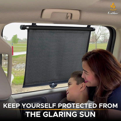EcoNour Car Side Window Sun Shade (2 Pack) | Retractable Roller Sunshade for Kids | Baby Car Window Shades for UV and Sun Glare Protection | Baby Travel Accessories (15"x17")