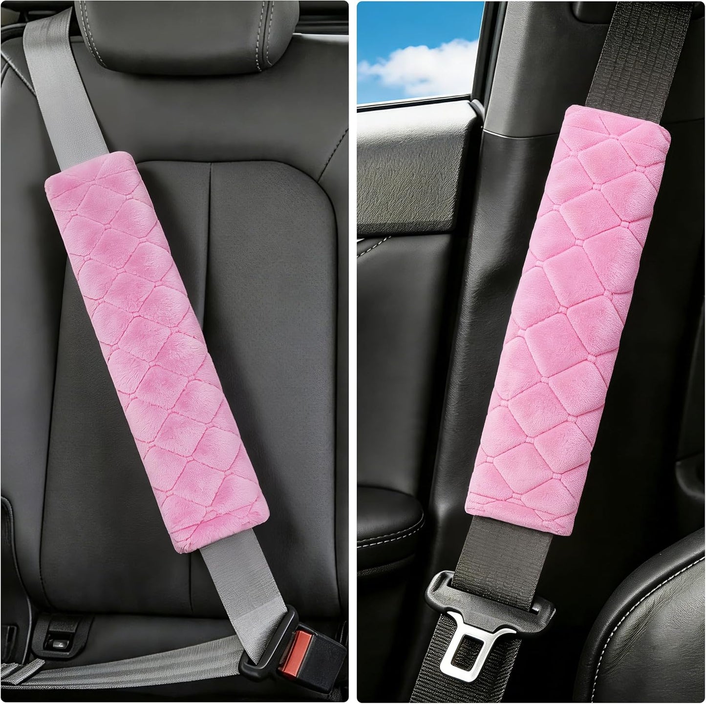 Amooca Soft Auto Seat Belt Cover Seatbelt Shoulder Pad 2 PCS for a More Comfortable Driving Compatible with All Cars and Backpack Black