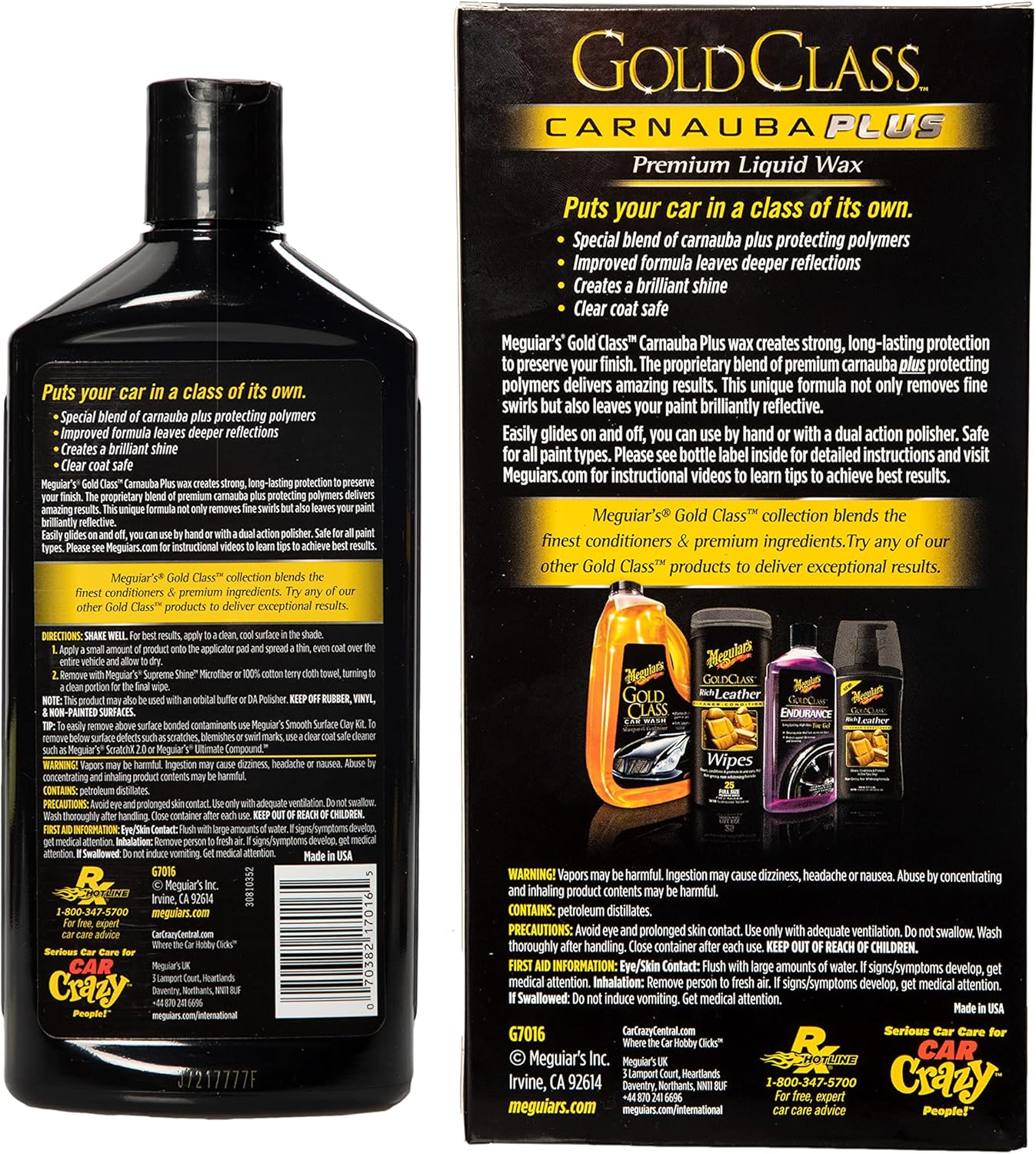 Meguiar's Gold Class Carnauba Plus Premium Liquid Wax Kit, Car Detailing Kit with a Pure Carnauba Wax Blend and a Foam Applicator Pad for Keeping Glossy Paint Protected Like a Pro, 16 Oz Bottle