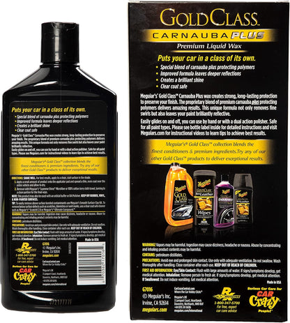 Meguiar's Gold Class Carnauba Plus Premium Liquid Wax Kit, Car Detailing Kit with a Pure Carnauba Wax Blend and a Foam Applicator Pad for Keeping Glossy Paint Protected Like a Pro, 16 Oz Bottle