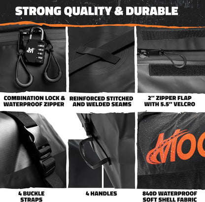 Mockins 25 CuFt Waterproof Rooftop Cargo Bag for Top of Car 60"x43"x17" | All-Weather 840D Vinyl Car Top Carrier without Roof Rack | No Rack Rooftop Cargo Carrier Bag with Mat, Lock, Hooks & Straps