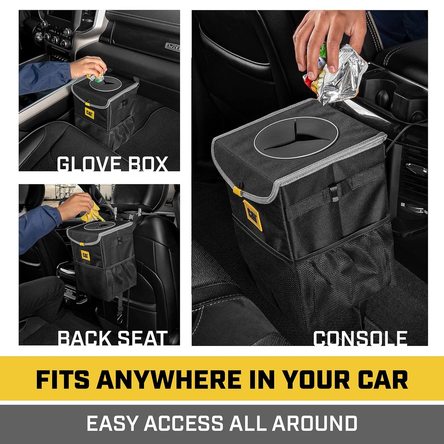 CAT® Car Trash Can & Ice Cooler – 2.4 Gallon Hanging Organizer with Anti-Spill Lid, Leak-Proof Waterproof Liner, Multi-Use Vehicle Bin for Cars, Trucks, SUVs – Heavy-Duty Travel Accessory