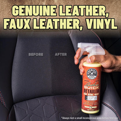 Chemical Guys Leather Quick Detailer - Interior Cleaner and Conditioner for Natural, Synthetic, Pleather, and More, Safe for Car Seats, Furniture, Apparel, Shoes & Boots, Leather Scented - 16 fl oz