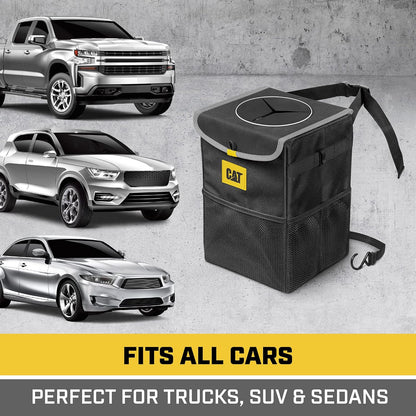 CAT® Car Trash Can & Ice Cooler – 2.4 Gallon Hanging Organizer with Anti-Spill Lid, Leak-Proof Waterproof Liner, Multi-Use Vehicle Bin for Cars, Trucks, SUVs – Heavy-Duty Travel Accessory
