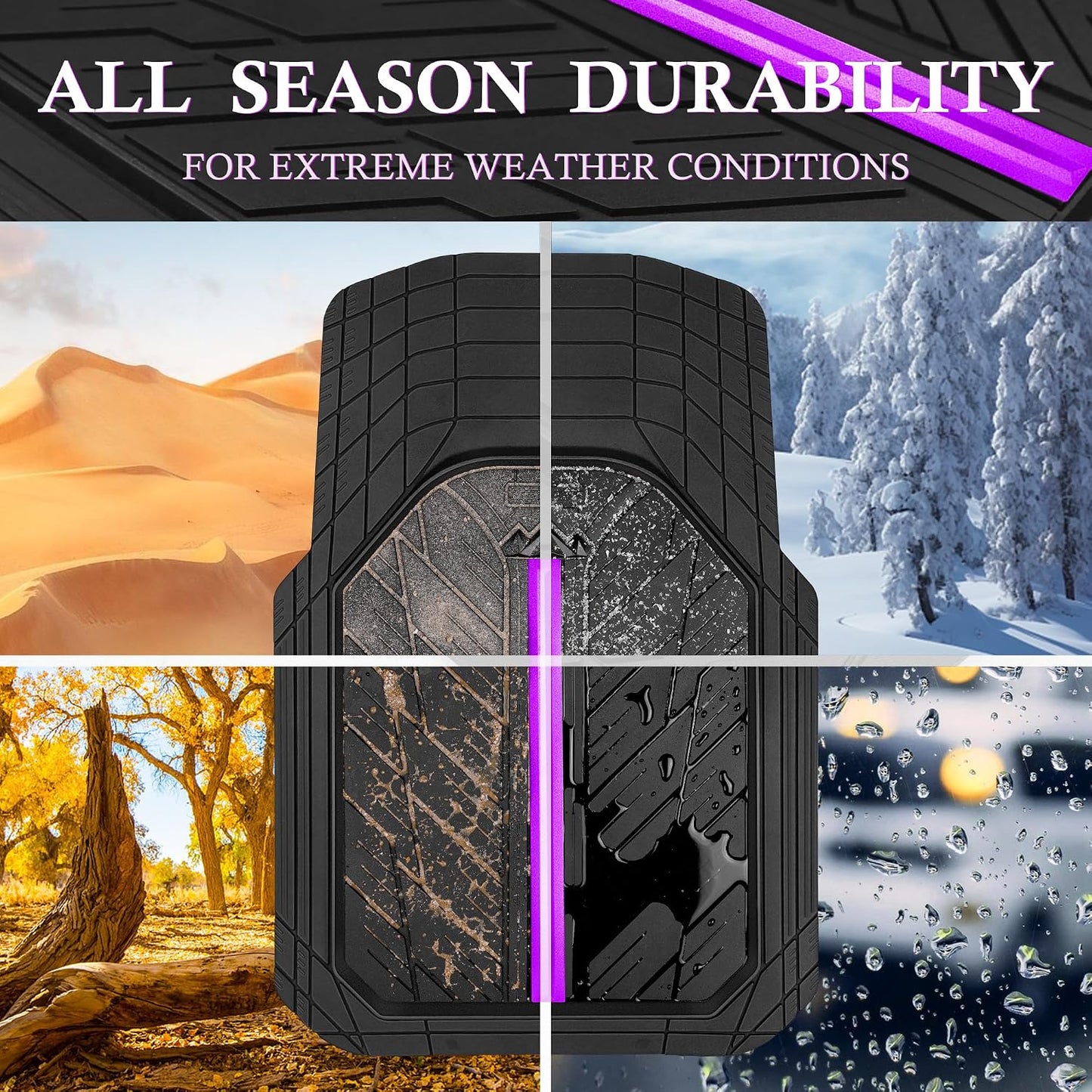 CAR PASS Heavy Rubber Car Floor Mats, Deep Waterproof Car Mats All Weather, Universal Trim-to Fit Automotive Floor Mats for Car SUV Truck Van, Durable Floor Liners Solid Black