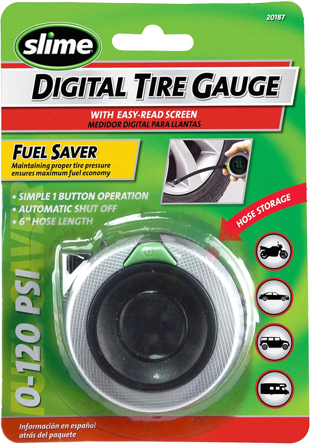Slime 20049 Tire Pressure Gauge, Large Face Dial Analogue Gauge, 5-60 PSI