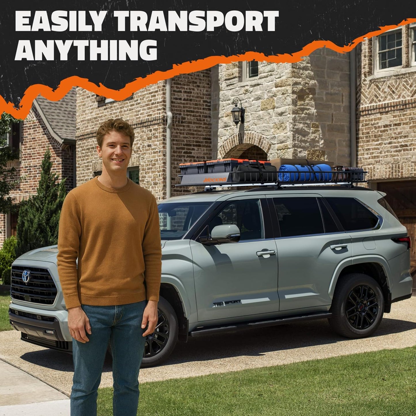 Mockins 16 Cu Ft Weatherproof No Rack Rooftop Cargo Carrier Bag 45"x34"x18" | Rooftop Cargo Bag for Top of Car | Car Topper Luggage Carrier Waterproof Set w/ Accessories | Vehicle Soft-Shell Carriers
