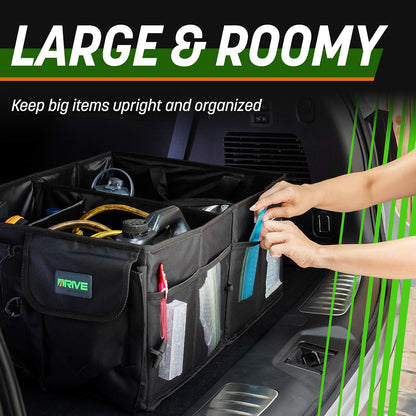 DRIVE - Car Trunk Organizer - Collapsible, Multi-Compartment Automotive SUV Car Organizer for Storage w/Adjustable Straps - Truck & Car Accessories for Women and Men - Black