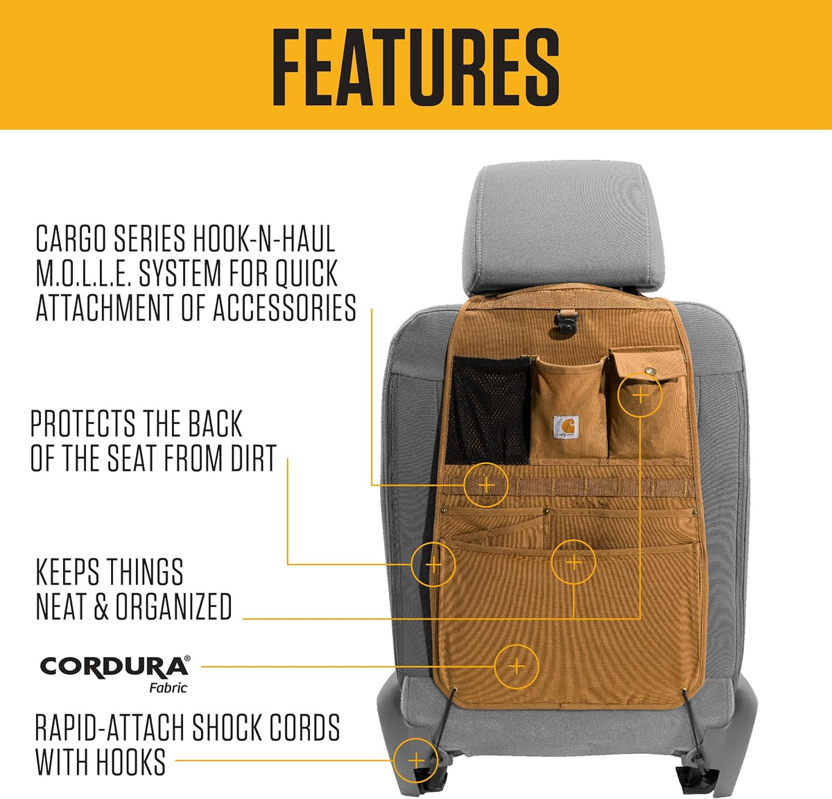 Carhartt Universal Nylon Duck Automotive Seat Back Organizer, Organization for Work and Kids, Black
