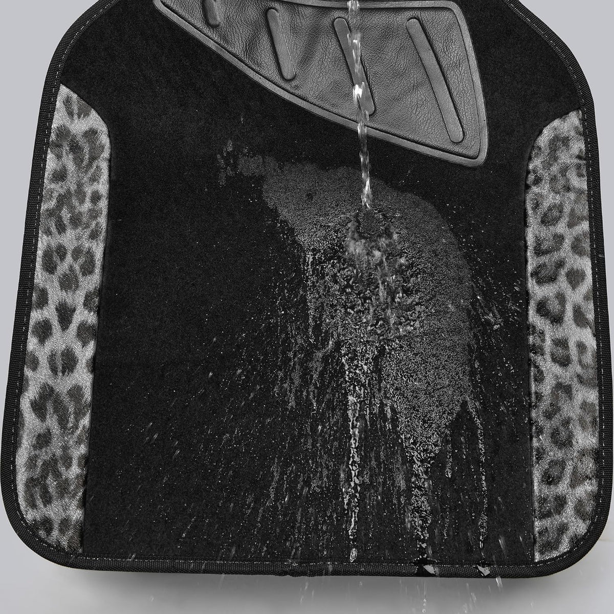 CAR PASS Waterproof Universal Car Floor Mats, Leopard Print Car Mats Fit for SUV,Vans,sedans, Trucks,Set of 4pcs Car Carpet with Driver Heel Pad and Nibs Backing, Leopard Car Accessories Gray Leopard