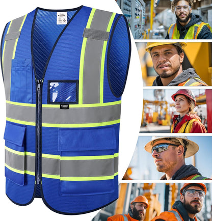JKSafety Safety Vest for men women Hi Vis Reflective Vest with Pockets and Zipper High Visibility Meet ANSI Standard（BX320