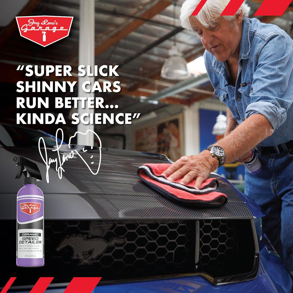 Jay Leno’s Garage Ceramic Speed Detailer Spray Quick Car Detailer for Cars Trucks Motorcycles and Watercraft Enhances Gloss Slickness Hydrophobic Protection Boosts Ceramic Coatings (16 OZ)