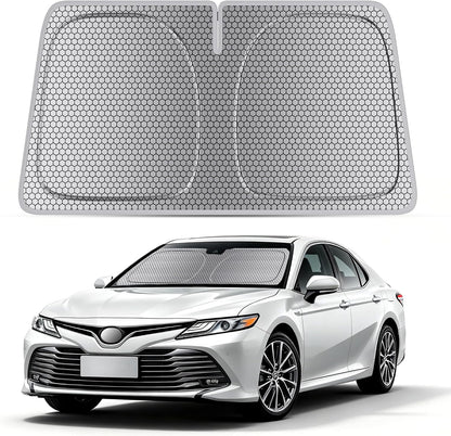 helloleiboo Graphene Car Windshield Sun Shade Car Sun Shade for Windshield with Heat Absorption Coating Foldable Design with UV Protection to Keep Your Car Interior Cooler Silver (X-Large-61 × 34 in)