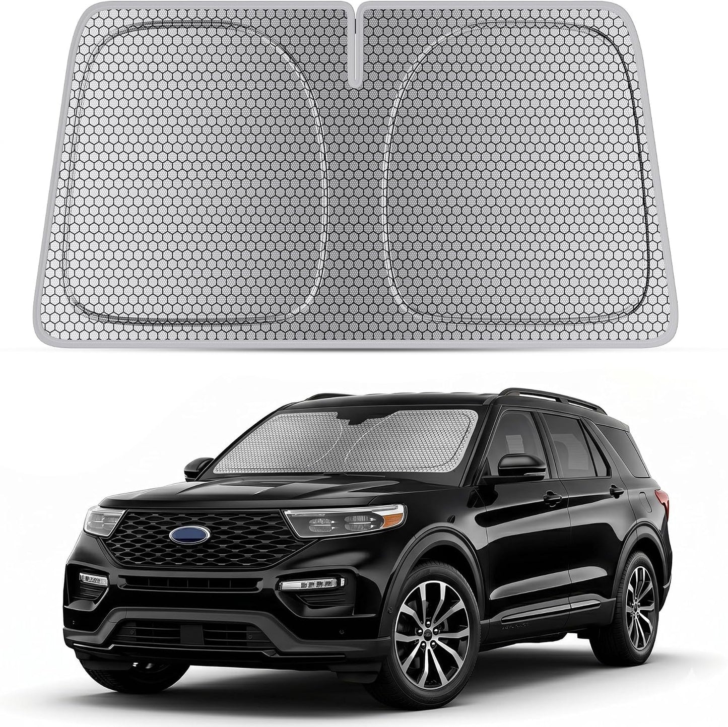 helloleiboo Graphene Car Windshield Sun Shade Car Sun Shade for Windshield with Heat Absorption Coating Foldable Design with UV Protection to Keep Your Car Interior Cooler Silver (X-Large-61 × 34 in)