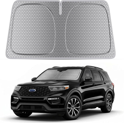 helloleiboo Graphene Car Windshield Sun Shade Car Sun Shade for Windshield with Heat Absorption Coating Foldable Design with UV Protection to Keep Your Car Interior Cooler Silver (X-Large-61 × 34 in)