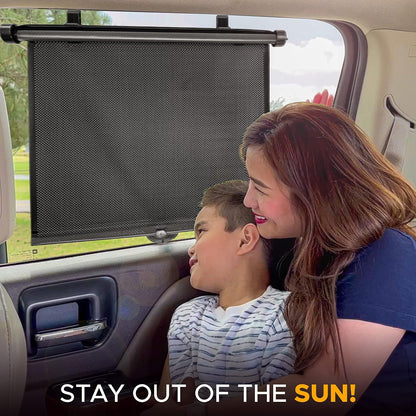 EcoNour Car Side Window Sun Shade (2 Pack) | Retractable Roller Sunshade for Kids | Baby Car Window Shades for UV and Sun Glare Protection | Baby Travel Accessories (15"x17")