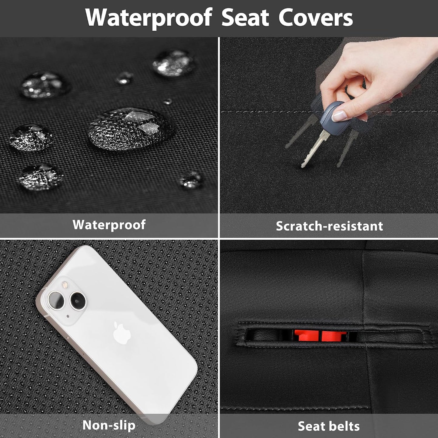 CAR PASS Waterproof Car Seat Covers Front Seats Only with 5mm Composite EVA, Neoprene Car Seat Cover with Separate Headrest Cover, Quick Setup Universal Fit for Car SUV Trucks,Airbag Compatible（Gray