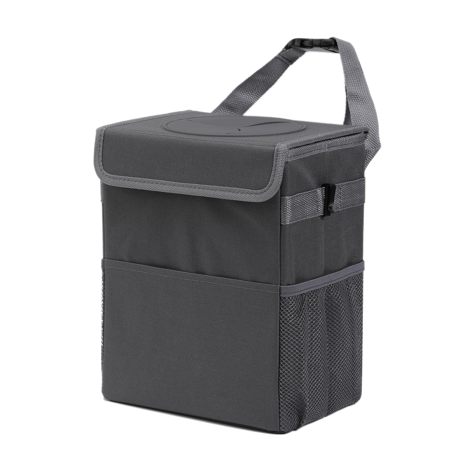 AOKJOY Car Garbage can with lid Leak Proof Vehicle Trash Can 3 Storage Pockets Hanging Waterproof car Trash Bag for SUV Beige