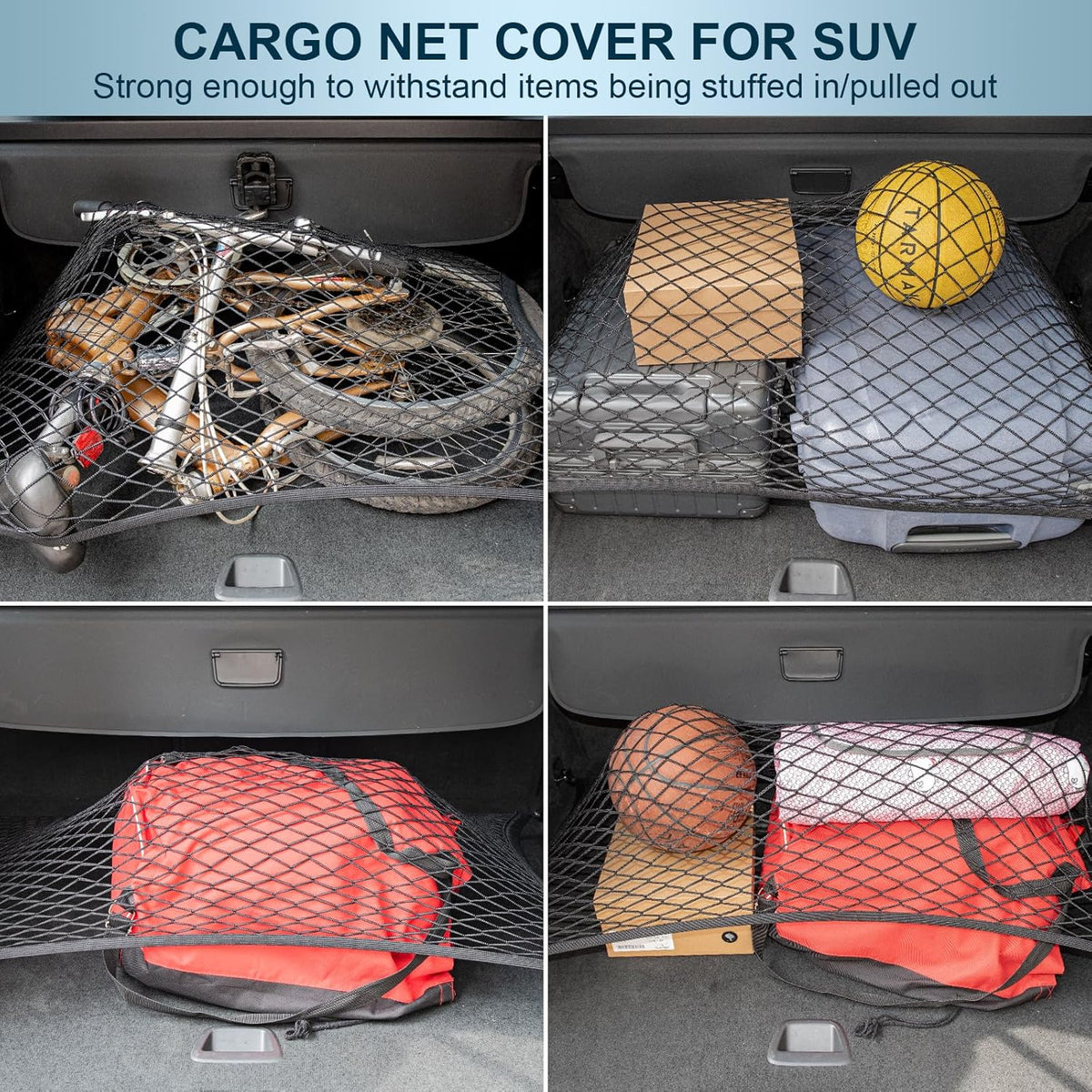 Elastic Cargo Net for SUV, Car Trunk Net Organizer with ABS Hook Storage Mesh Cargo Nets 27.5 x 19.6 inches for Truck Bed Tailgate Netting Accessories