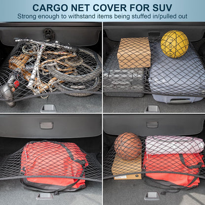 Elastic Cargo Net for SUV, Car Trunk Net Organizer with ABS Hook Storage Mesh Cargo Nets 27.5 x 19.6 inches for Truck Bed Tailgate Netting Accessories