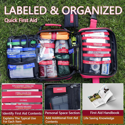 First Aid Kit, Professional Trauma First Aid Kit with Labelled Compartments Molle System for Car, Hiking, Backpacking, Camping, Traveling, and Cycling
