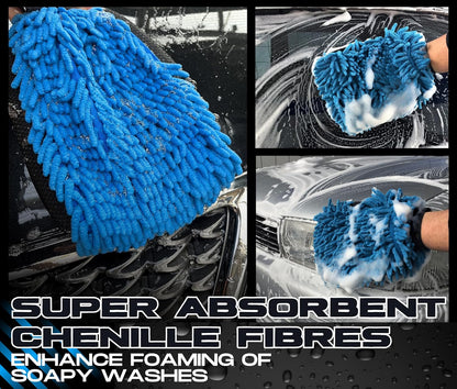 Sudz Budz® Premium Microfiber Chenille Car Washing Mitt 2 Pack | 2-in-1 Double-Sided Scrubber and Fleece Mitts. Soft, Durable, No Scratch, Lint-Free Washing and Detailing for Exterior Car Care