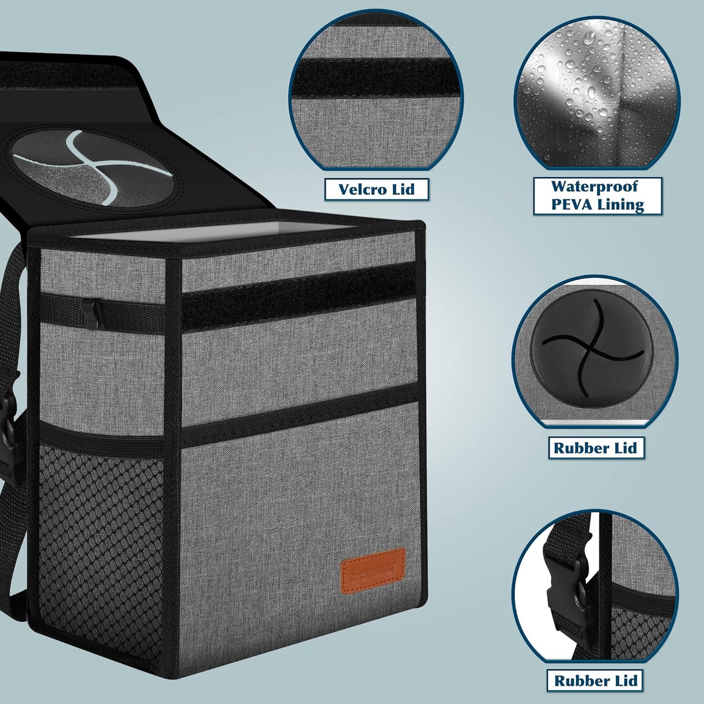Femuar Leak Proof Car Trash Can with Lid - Waterproof Automotive Garbage Bin for SUVs, Collapsible and Portable Car Trash Bag, Black