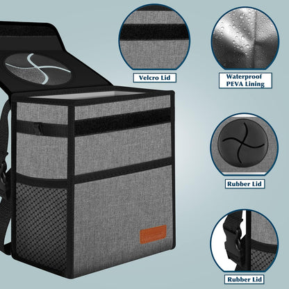 Femuar Leak Proof Car Trash Can with Lid - Waterproof Automotive Garbage Bin for SUVs, Collapsible and Portable Car Trash Bag, Black