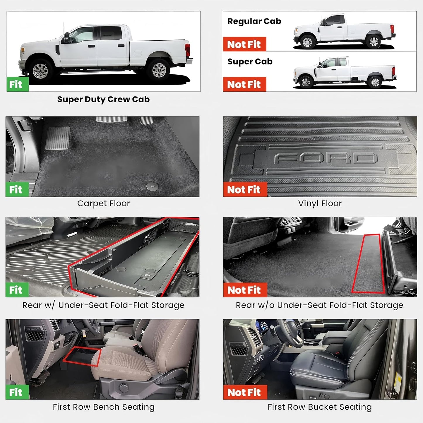 LASFIT Floor Mats for Ford F-150 2021-2026 | F150 Lightning 2022-2025 SuperCrew (Rear w/Fold Flat Storage) Carpet Floor All Weather Car Liners TPE Truck Mats - 1st and 2nd Row, 3pcs Black