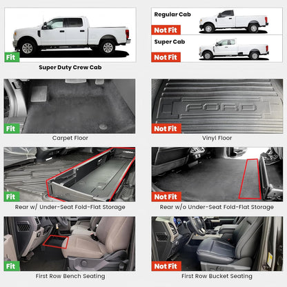 LASFIT Floor Mats for Ford F-150 2021-2026 | F150 Lightning 2022-2025 SuperCrew (Rear w/Fold Flat Storage) Carpet Floor All Weather Car Liners TPE Truck Mats - 1st and 2nd Row, 3pcs Black