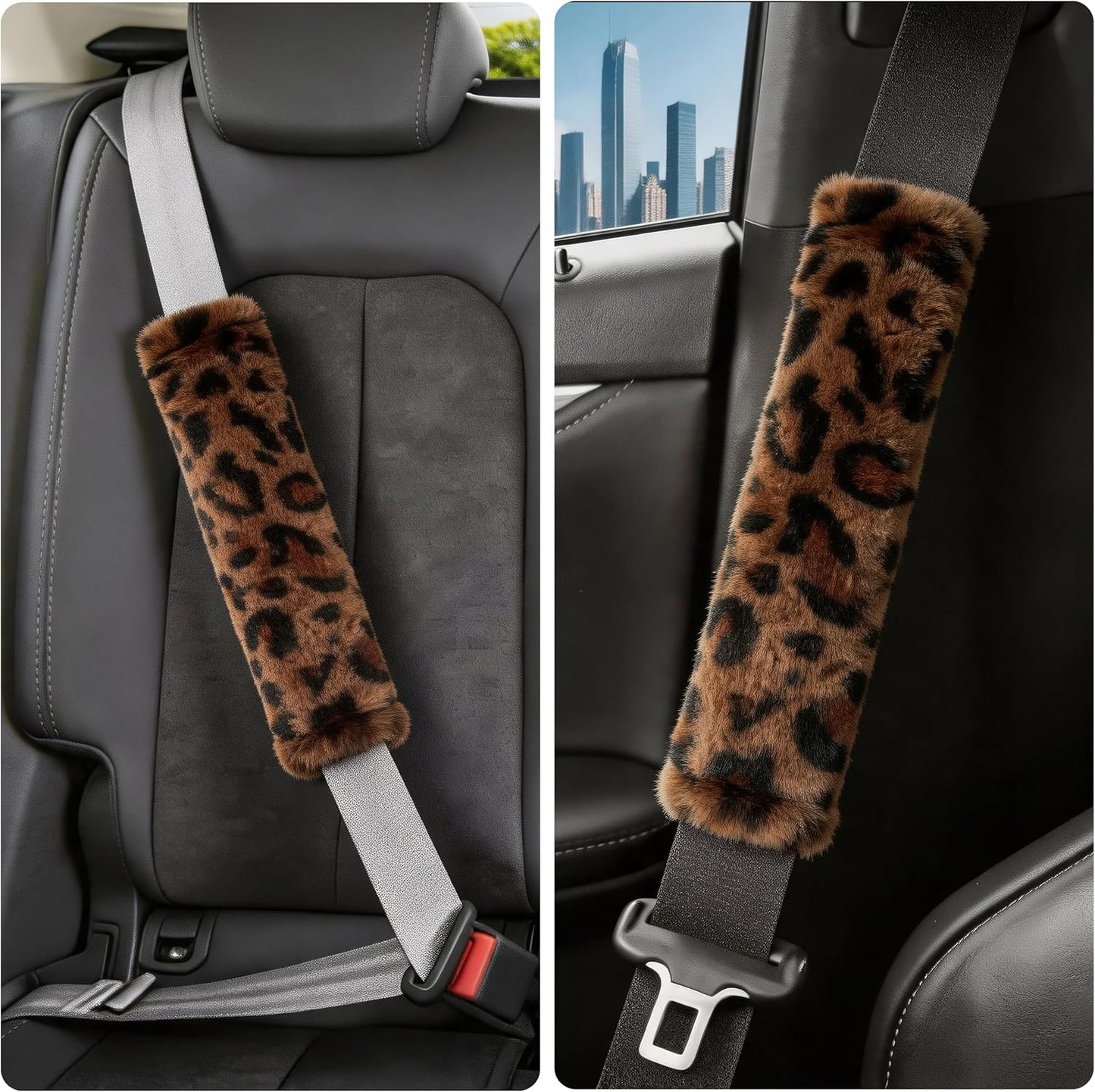 Amooca Soft Faux Fur Universal Fit Seatbelt Cover Car Truck SUV Airplane Seat Belt Shoulder Pad for Carmera Backpack Straps Neck Cushion Protector 2 Pack 10.5in Dark Gray